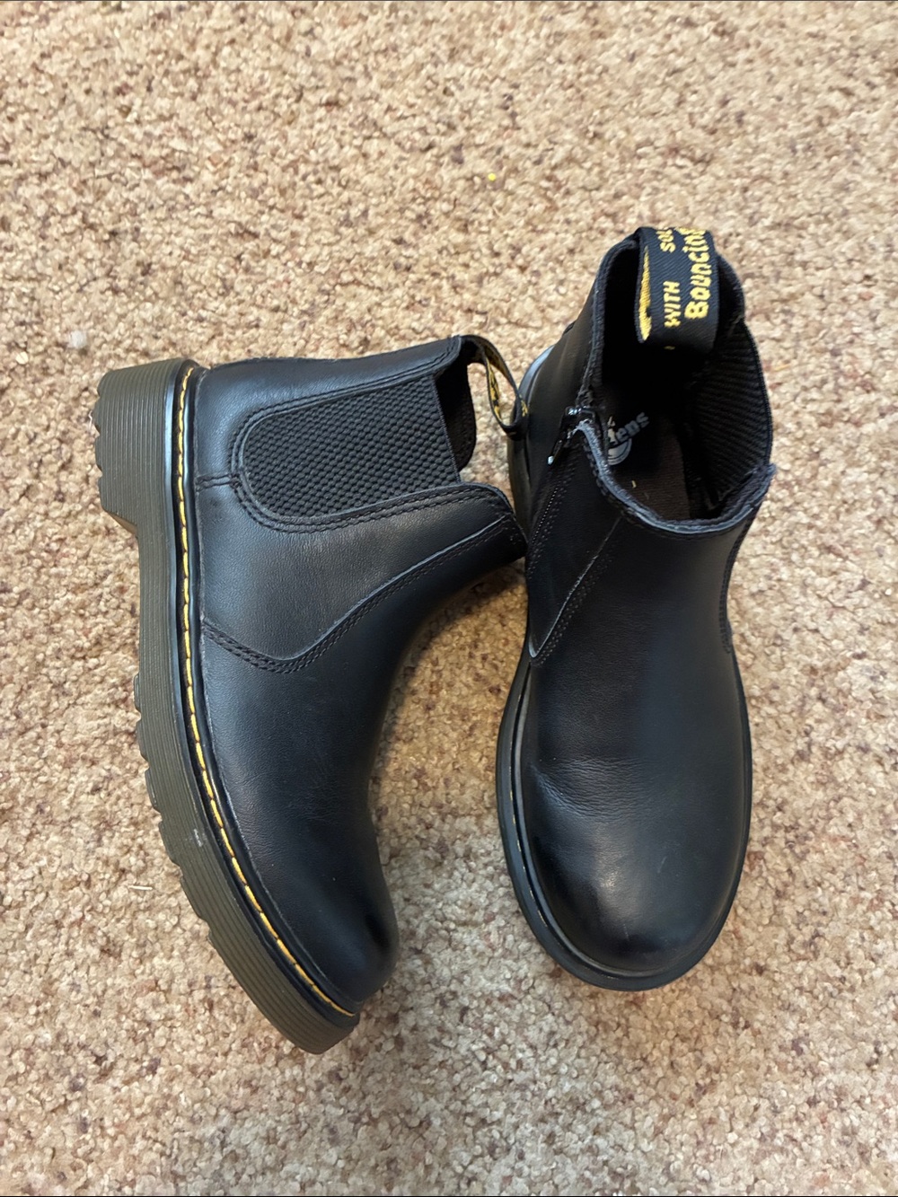 Dr. Martens Black Leather Chelsea Boots with Yellow Stitching kids 3